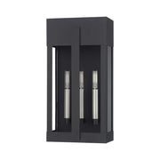 Berksford 3-Light Large Outdoor Wall Lantern in Black with Brushed Nickel Candles