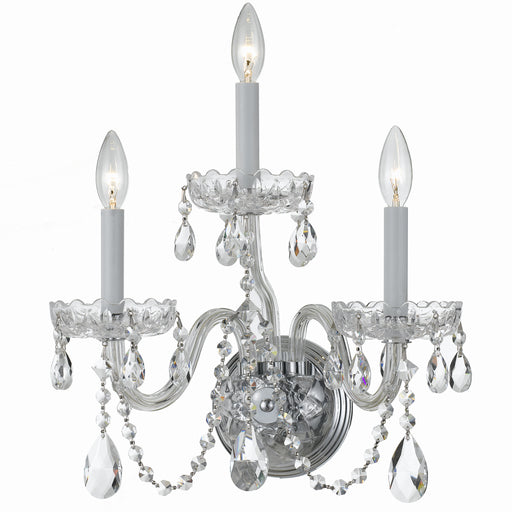 Traditional Crystal 3 Light Wall Mount in Polished Chrome with Clear Hand Cut Crystal