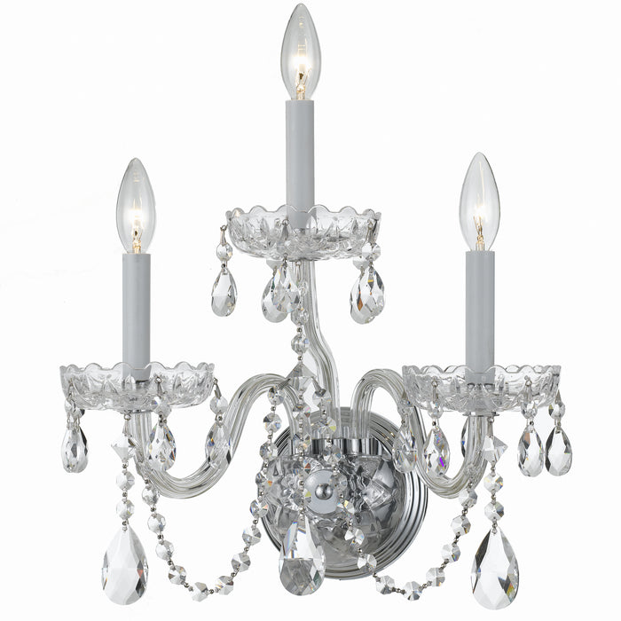 Traditional Crystal 3 Light Wall Mount in Polished Chrome with Clear Hand Cut Crystal