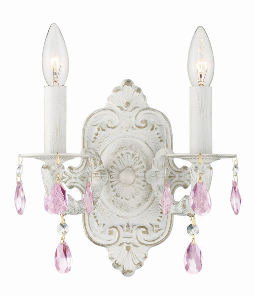 Paris Market 2 Light Wall Mount in Antique White with Rose Colored Hand Cut Crystal