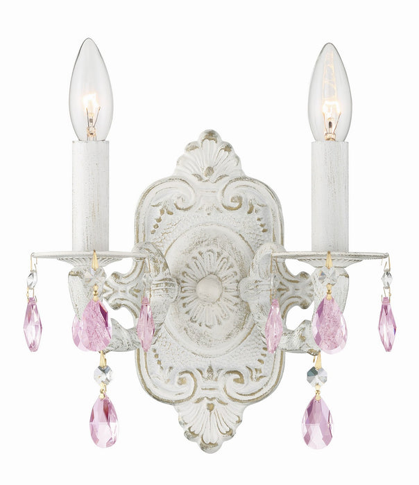 Paris Market 2 Light Wall Mount in Antique White with Rose Colored Hand Cut Crystal