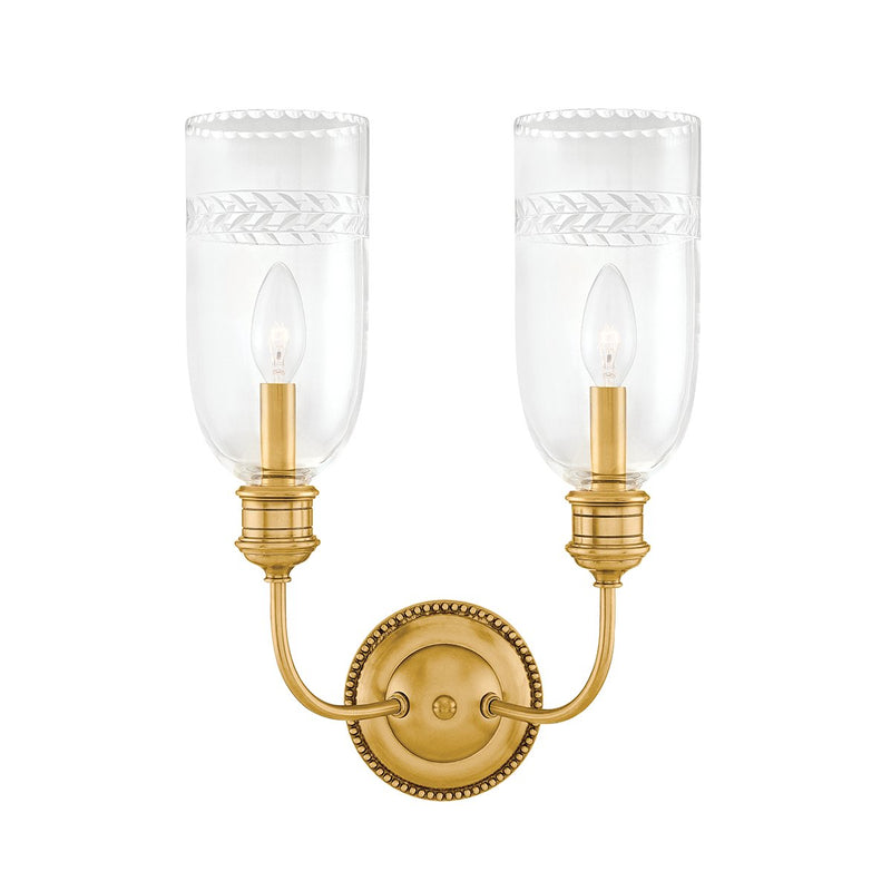 Lafayette 2-Light Wall Sconce in Aged Brass