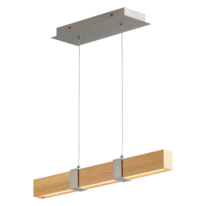 Decca 24" LED Linear Pendant in White Oak / Satin Nickel