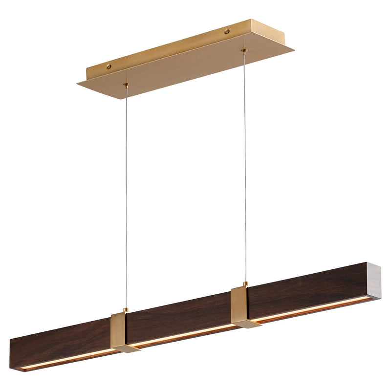 Decca 36" LED Linear Pendant in Walnut / Aged Brass
