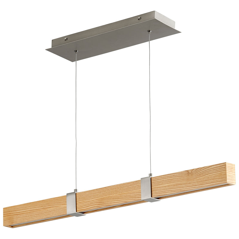 Decca 36" LED Linear Pendant in White Oak / Satin Nickel