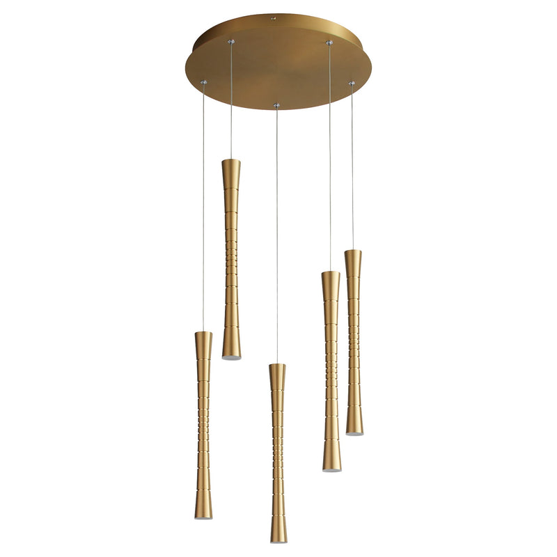 Sabre 5 Light LED Pendant in Aged Brass