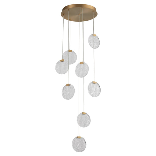 Axiom 8 Light LED Pendant in Aged Brass