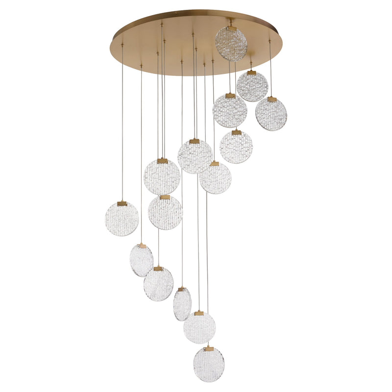 Axiom 15 Light LED Pendant in Aged Brass