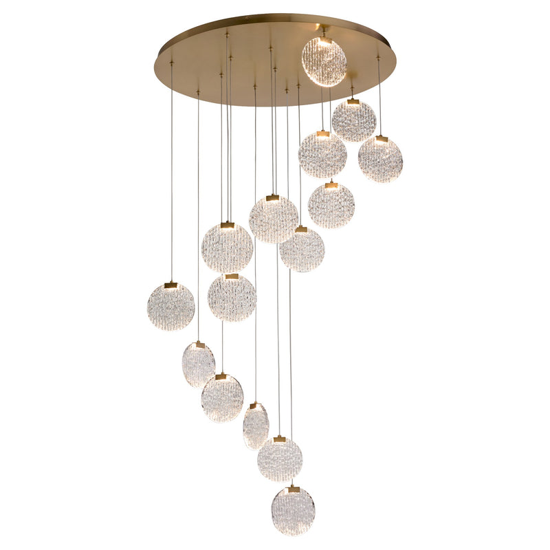 Axiom 15 Light LED Pendant in Aged Brass