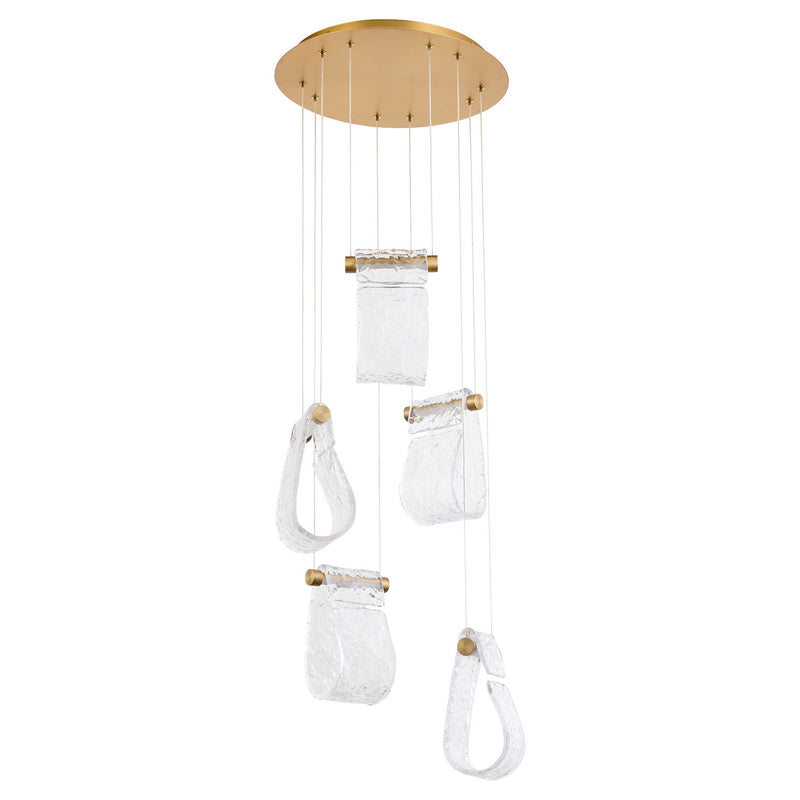 Veer 5 Light LED Pendant in Aged Brass