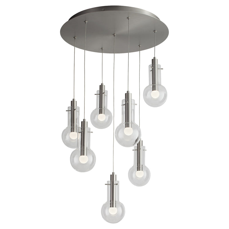 Primo 7 Light LED Pendant in Satin Nickel