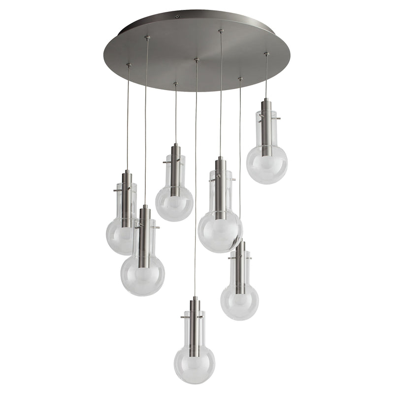 Primo 7 Light LED Pendant in Satin Nickel