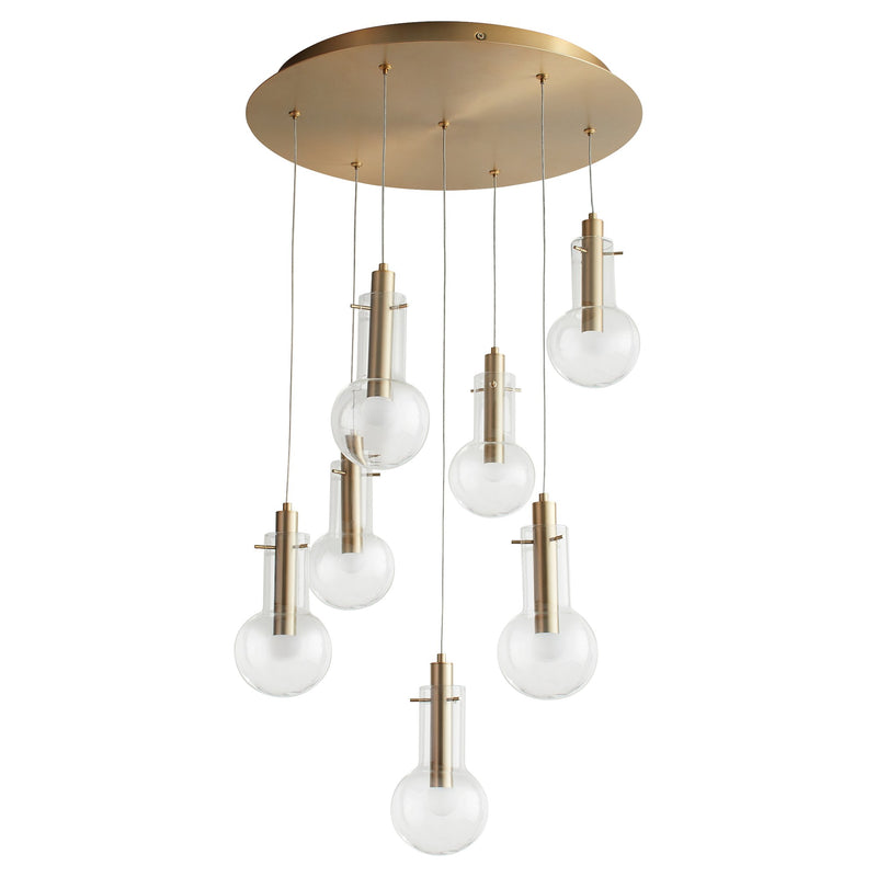 Primo 7 Light LED Pendant in Aged Brass