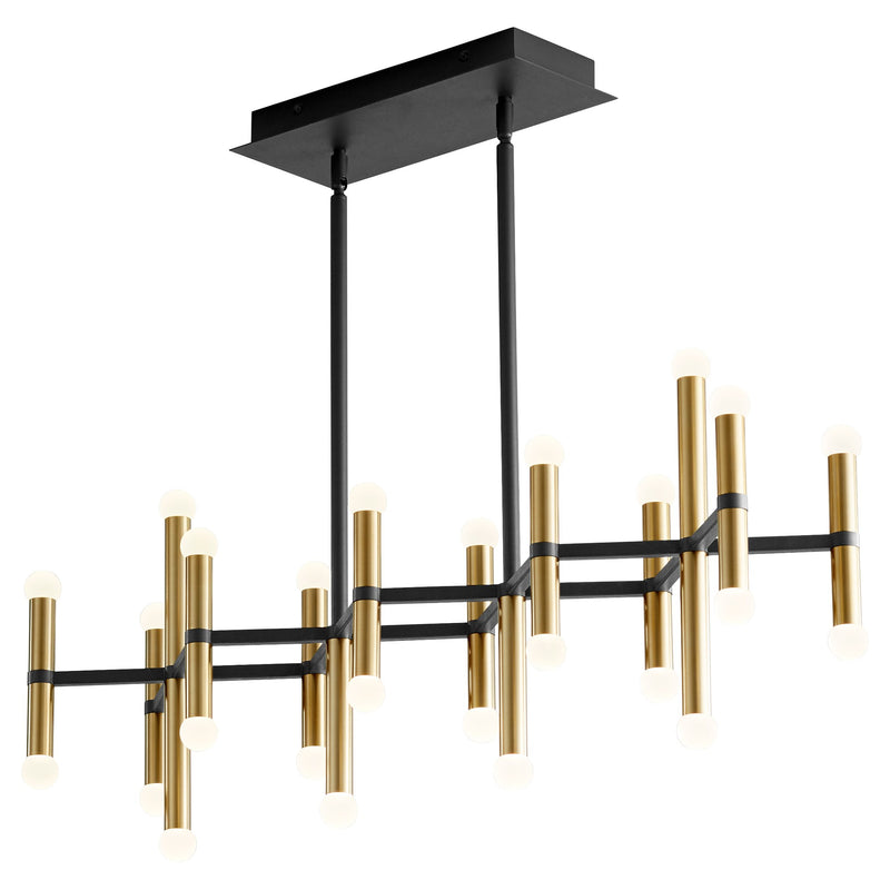 Nero 26 Light Linear Chandelier in Black / Aged Brass