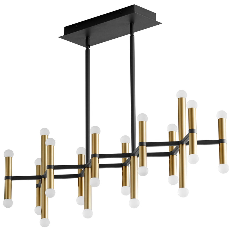 Nero 26 Light Linear Chandelier in Black / Aged Brass