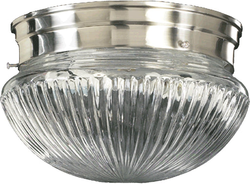 7" Ribbed Glass Mushroom Ceiling Mount in Satin Nickel