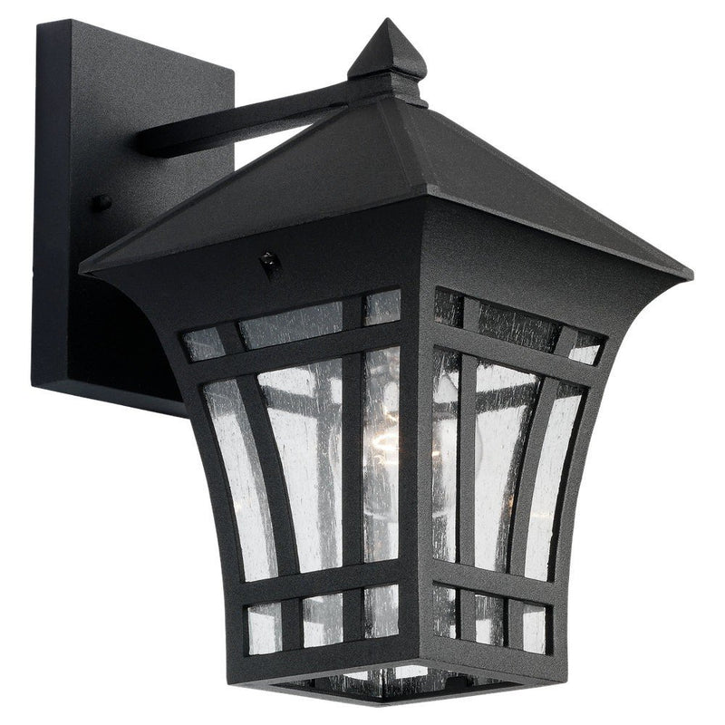 Herrington Large Clear Seeded Outdoor Wall Lantern in Black