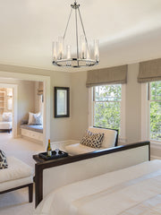 Beau 6 Light 26" Chandelier in Polished Nickel in a room setting