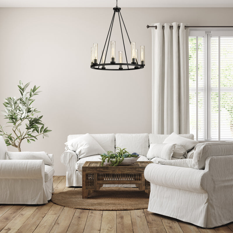 Beau 8 Light 33" Chandelier in Bronze in a room setting