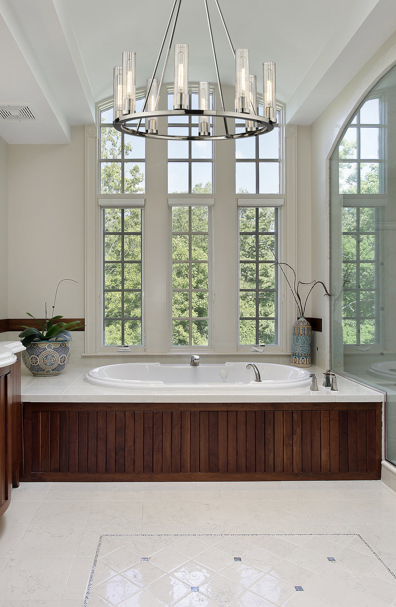 Beau 8 Light 33" Chandelier in Polished Nickel in a room setting