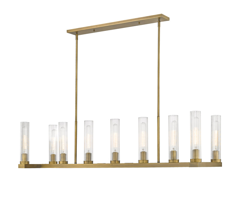 Beau 9 Light 56" Linear Pendant in Rubbed Brass