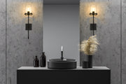 Callista 1 Light 6.5" Wall Sconce, 26" Tall in Matte Black in a room setting