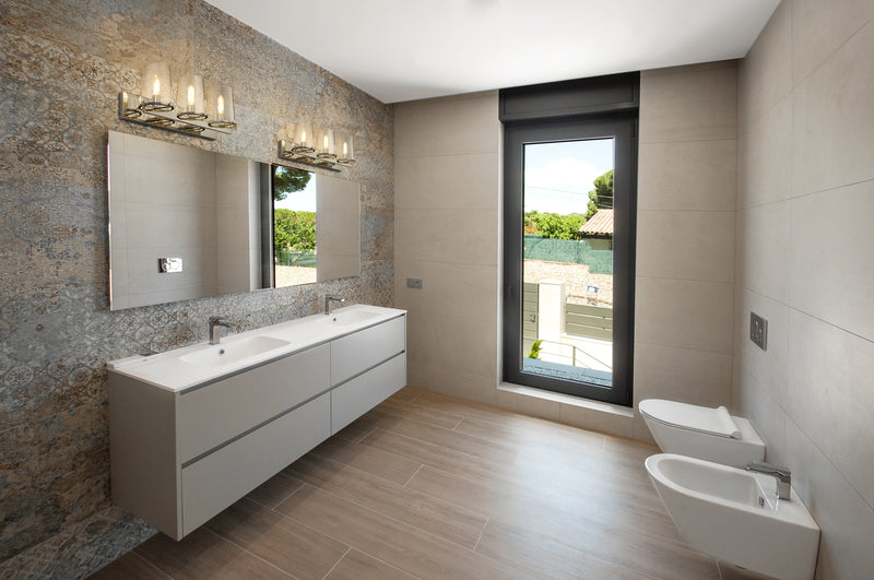 Callista 3 Light 27.5" Vanity in Polished Nickel in a room setting