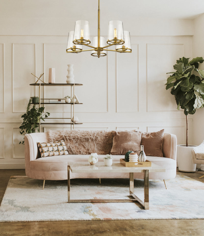 Callista 5 Light 33" Chandelier in Rubbed Brass in a room setting