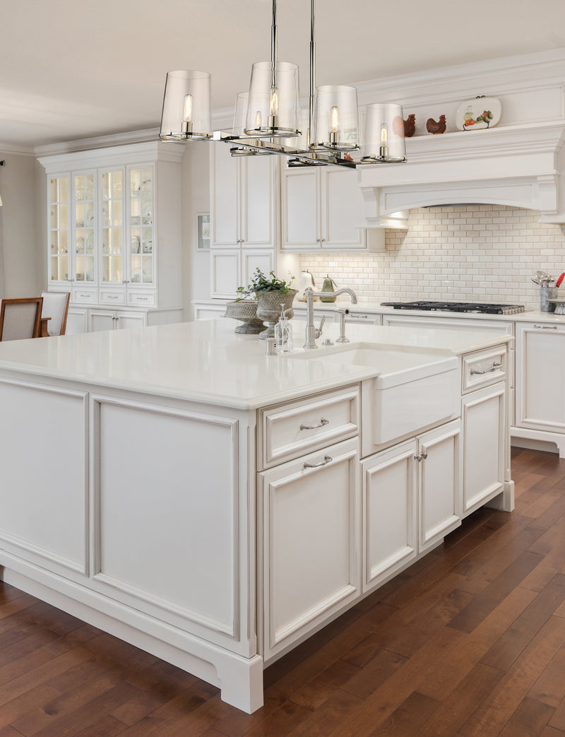 Callista 6 Light 43.5" Linear Pendant in Polished Nickel in a room setting