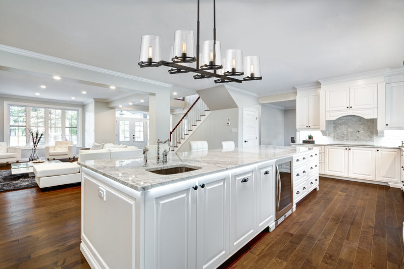 Callista 8 Light 56" Linear Pendant in Matte Black in a room setting