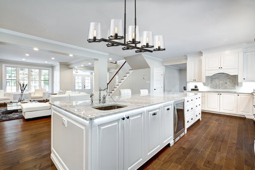 Callista 8 Light 56" Linear Pendant in Matte Black in a room setting