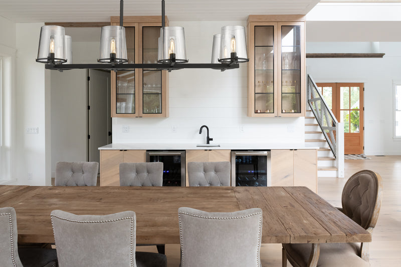 Callista 8 Light 56" Linear Pendant in Matte Black in a room setting