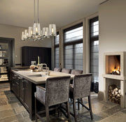 Callista 8 Light 56" Linear Pendant in Polished Nickel in a room setting