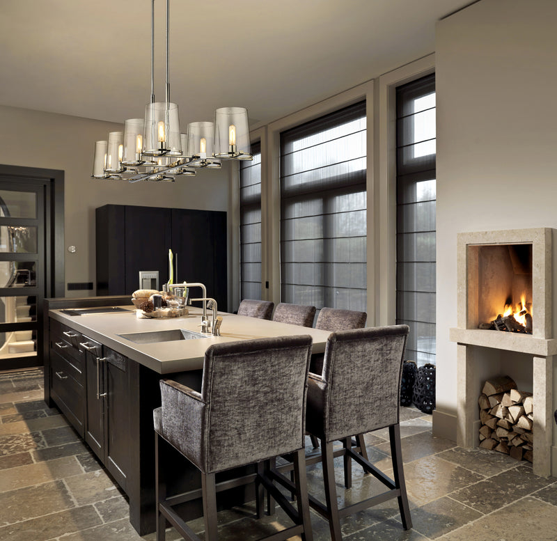 Callista 8 Light 56" Linear Pendant in Polished Nickel in a room setting