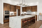 Callista 8 Light 56" Linear Pendant in Polished Nickel in a room setting