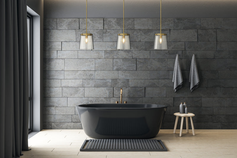 Callista 1 Light 10" Pendant in Rubbed Brass in a room setting