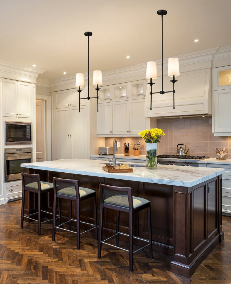 Emily 2 Light 19" Linear Pendant in Polished Nickel in a room setting