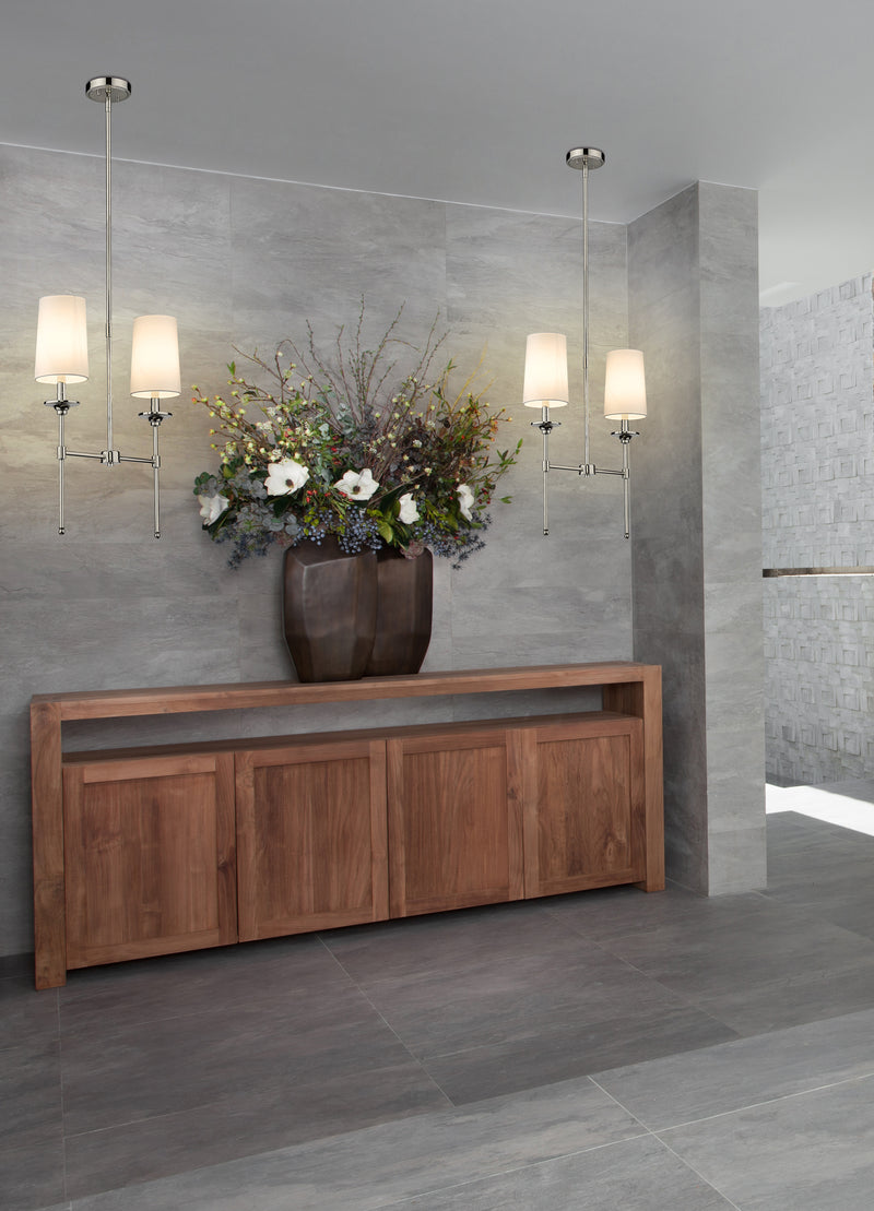 Emily 2 Light 19" Linear Pendant in Polished Nickel in a room setting