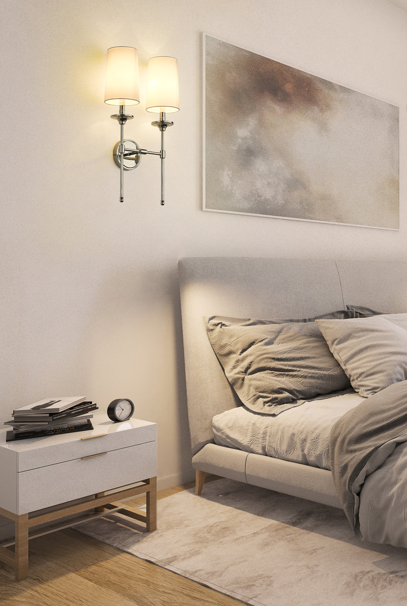 Emily 2 Light 13.75" Wall Sconce in Polished Nickel in a room setting