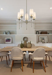 Emily 5 Light 28" Chandelier in Brushed Nickel in a room setting