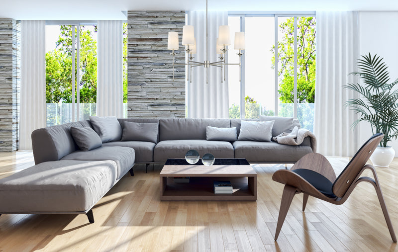 Emily 6 Light 38" Chandelier in Brushed Nickel in a room setting