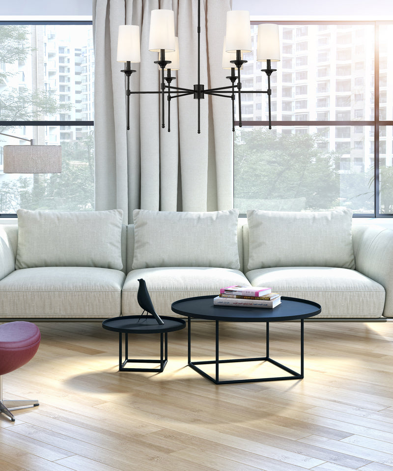 Emily 6 Light 38" Chandelier in Matte Black in a room setting
