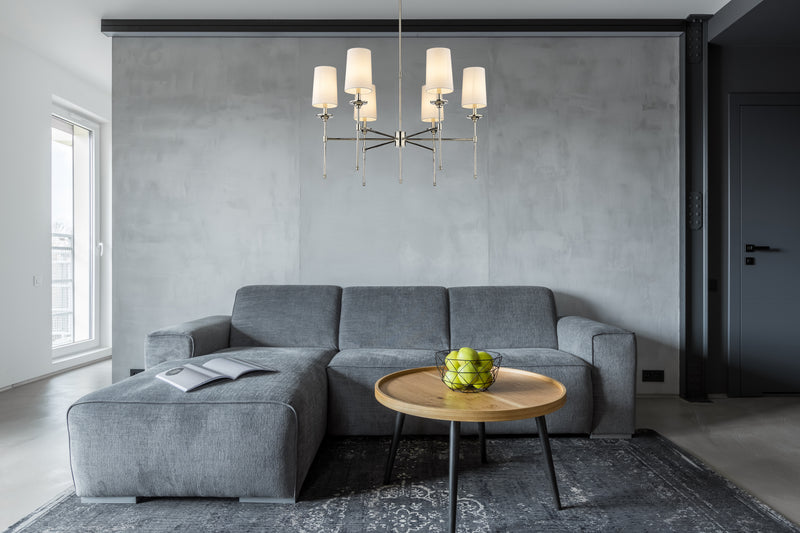 Emily 6 Light 38" Chandelier in Polished Nickel in a room setting