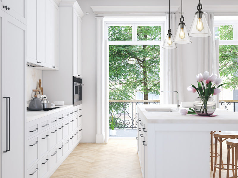 Harper 1 Light 8" Pendant in Matte Black in a room setting