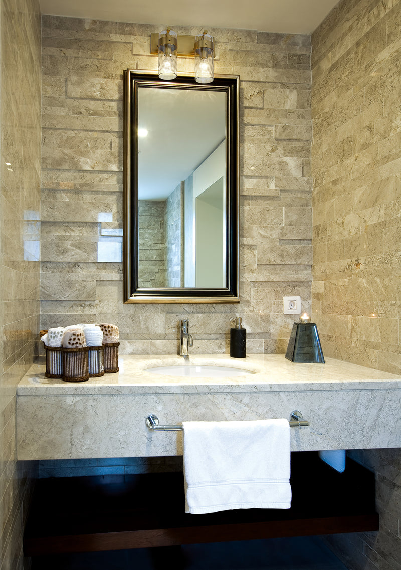 Fontaine 2 Light 14" Vanity in Rubbed Brass in a room setting