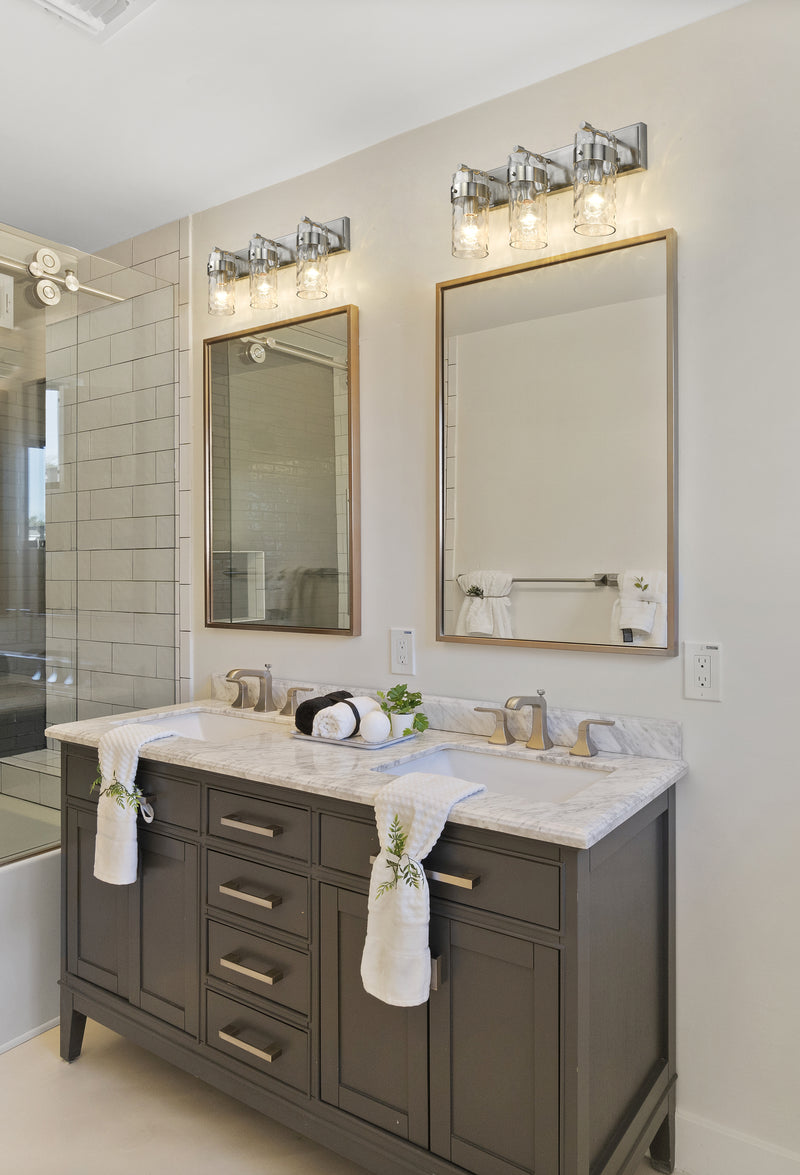 Fontaine 3 Light 24" Vanity in Brushed Nickel in a room setting