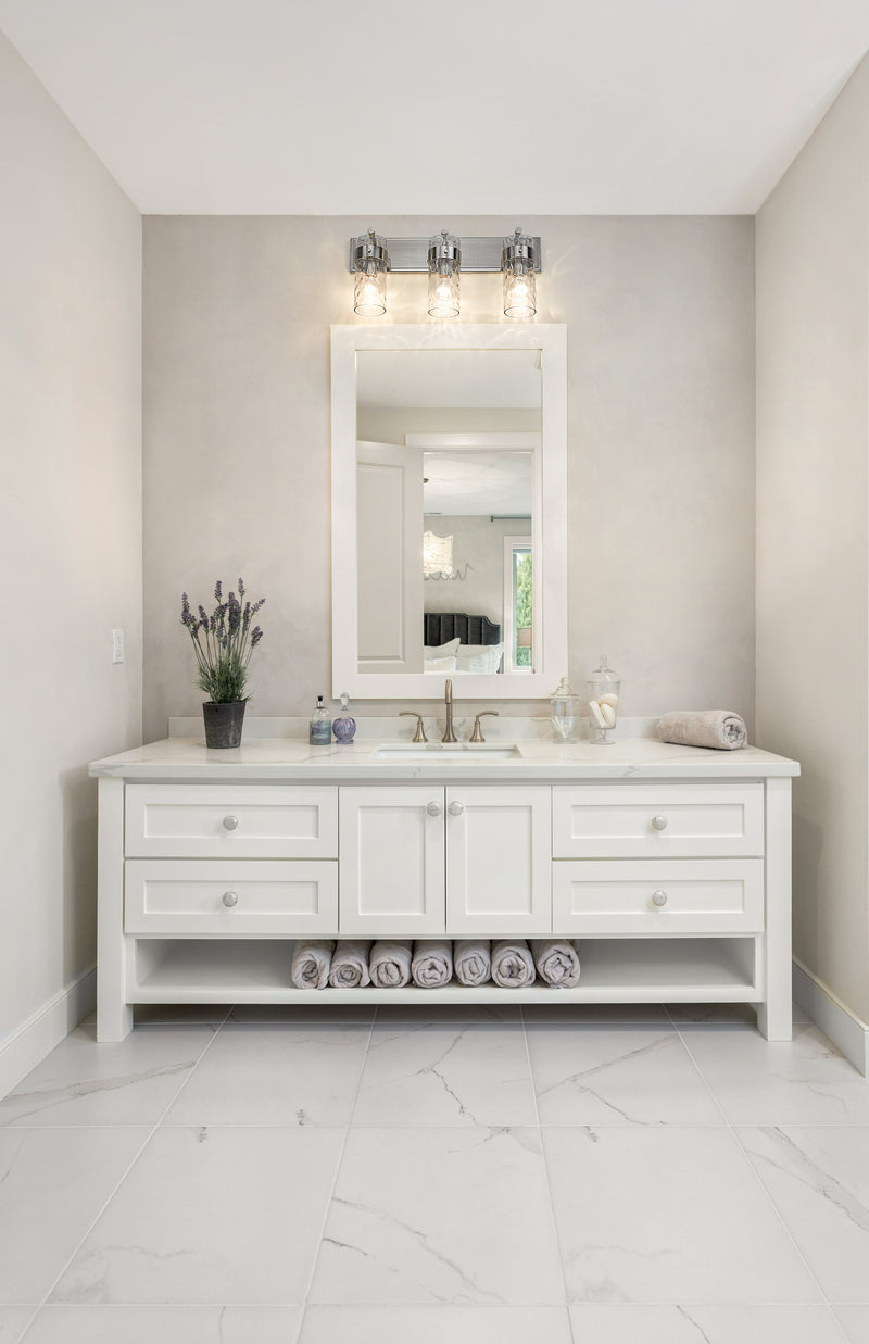 Fontaine 3 Light 24" Vanity in Brushed Nickel in a room setting