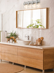 Fontaine 4 Light 34" Vanity in Brushed Nickel in a room setting