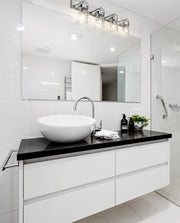 Fontaine 4 Light 34" Vanity in Polished Nickel in a room setting