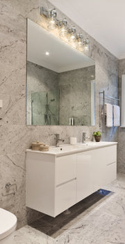 Fontaine 5 Light 44" Vanity in Brushed Nickel in a room setting